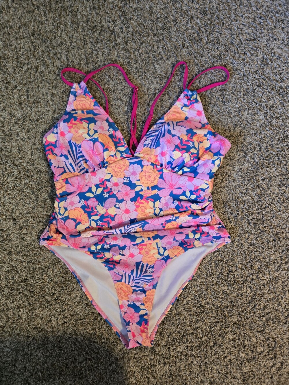 Pink Floral One Piece Swimsuit Size XL